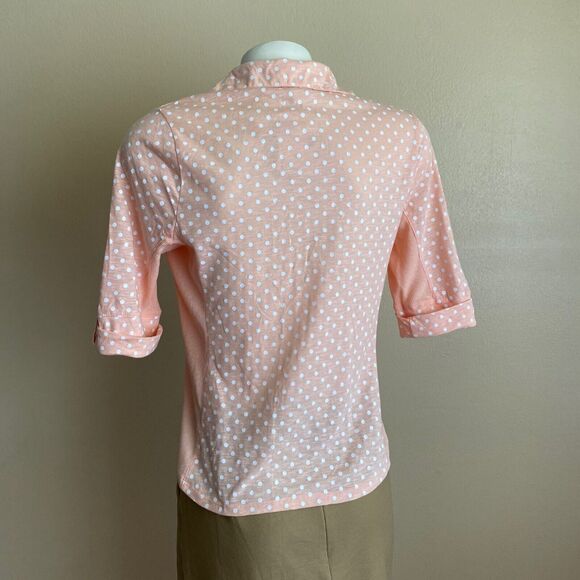 Y2K 2000s Bongo NWT Size L Top Peach Pink Polka Dot Collar Button Down Roll Tab - Picture 4 of 10